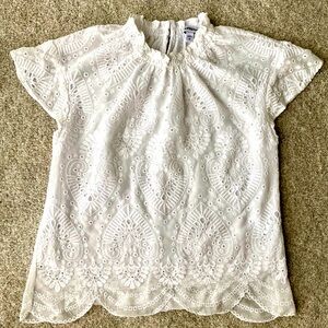 Express Lace Crew Neck Flutter Sleeve Top White Small